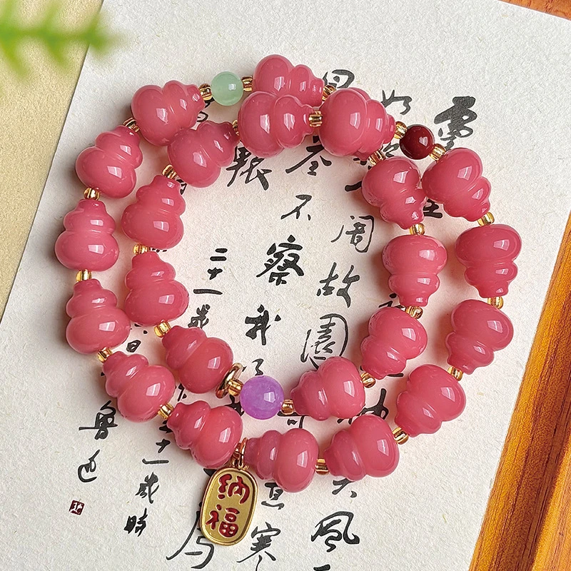 【堆金积玉】福禄菩提手串菩提根女佛珠买文玩粉醉葫芦双圈雕刻手链