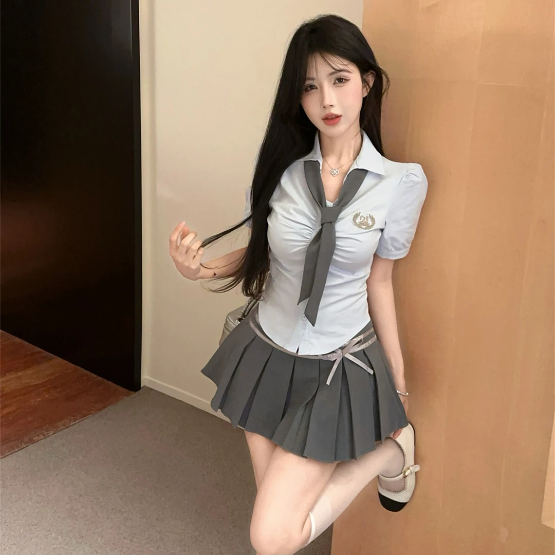 小个子减龄纯欲甜辣小清新学院风收腰显瘦衬衫百褶裙jk制服套装