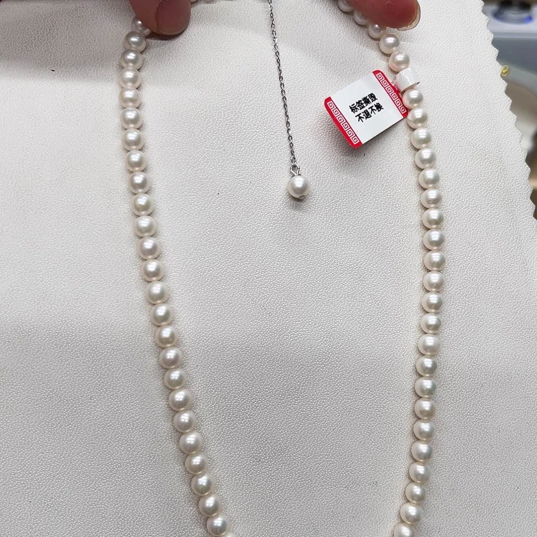 淡水珍珠银S925镶嵌项链5-6尾链款