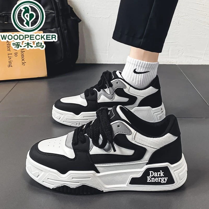 啄木鸟正品春秋季男鞋2025新款厚底板鞋潮流百搭透气休闲运动鞋男