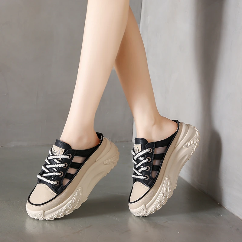 1025夏季新款韩版厚底增高半拖时尚百搭镂空一脚蹬网红透气休闲鞋