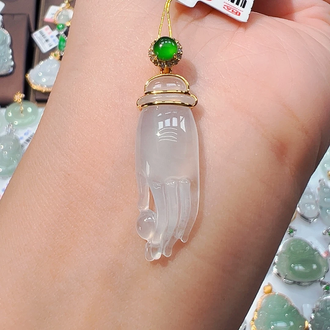 翡翠18K金镶嵌吊坠(不含链)佛手