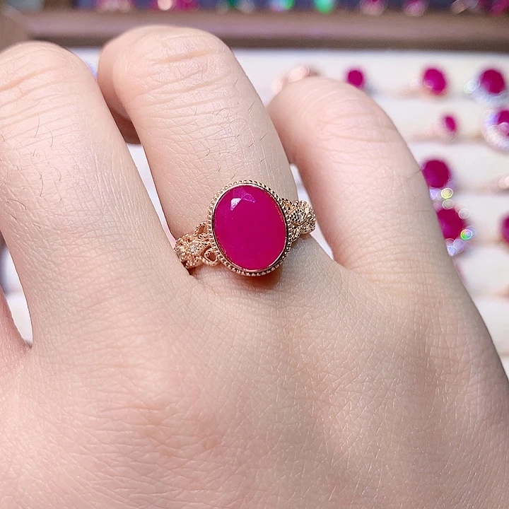 红宝石戒指银S925镶嵌