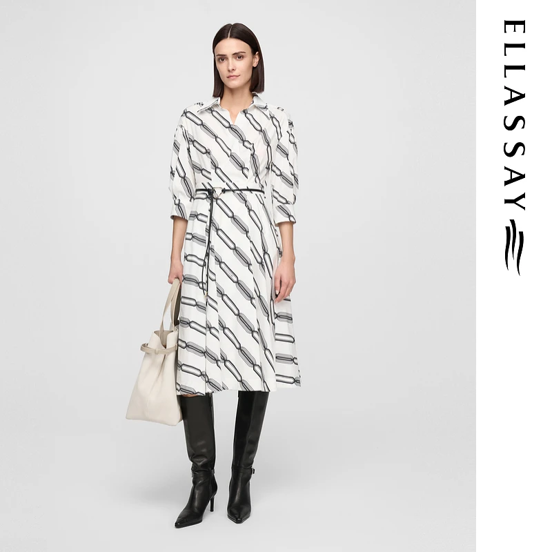 ELLASSAY歌力思2025早春新款棉感典雅中长款连衣裙女EWE361Y08000