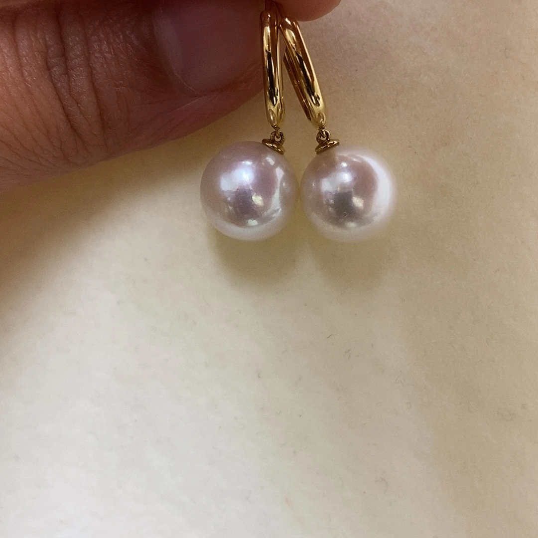 耳饰18K金镶嵌淡水珍珠