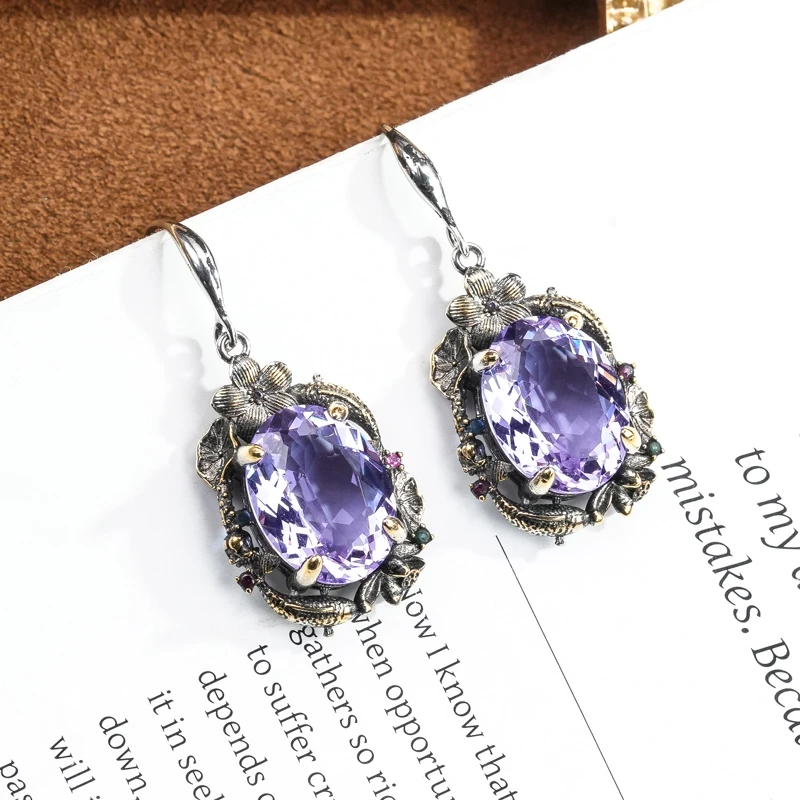 铜合金合成锆石耳饰 铜合金 合成立方氧化锆 紫色耳饰7150-1