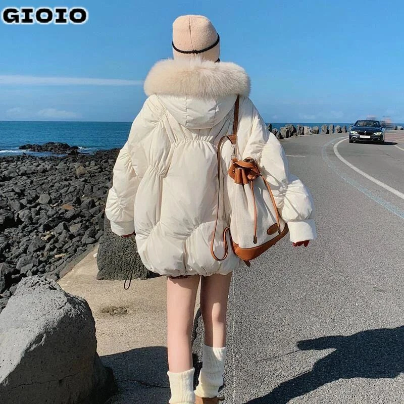 GIOIO白色超好看羽绒服女冬2025新款时尚韩系宽松高级感保暖白鸭