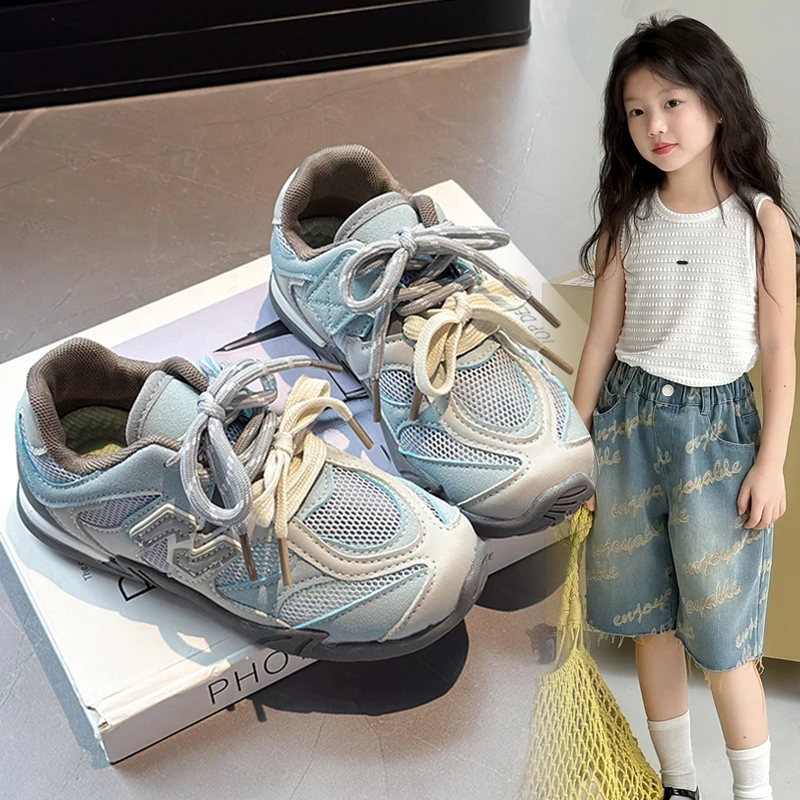 ABC女童鞋子2025春秋季新款儿童网面透气运动鞋女大童阿甘鞋单网