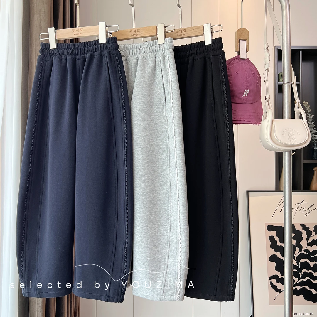 2025秋款新品女童中大童蕾丝花边老爹运动长裤韩版休闲女童裤子