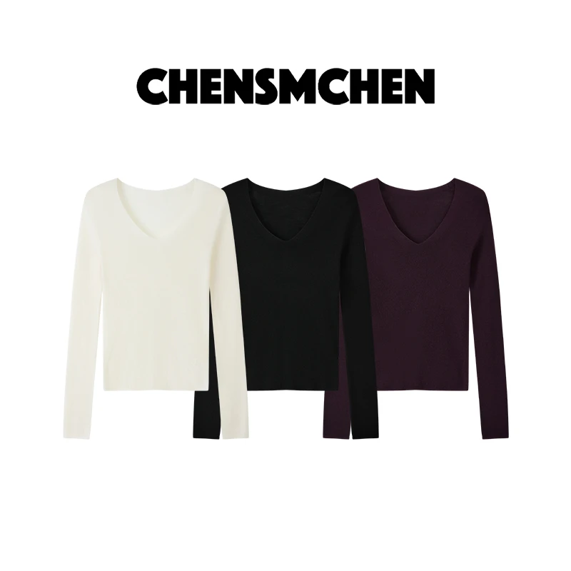 【CHENSMCHEN×JCSO】绵羊毛扬子纱针织衫女简约百搭打底衫CSZ8185MX