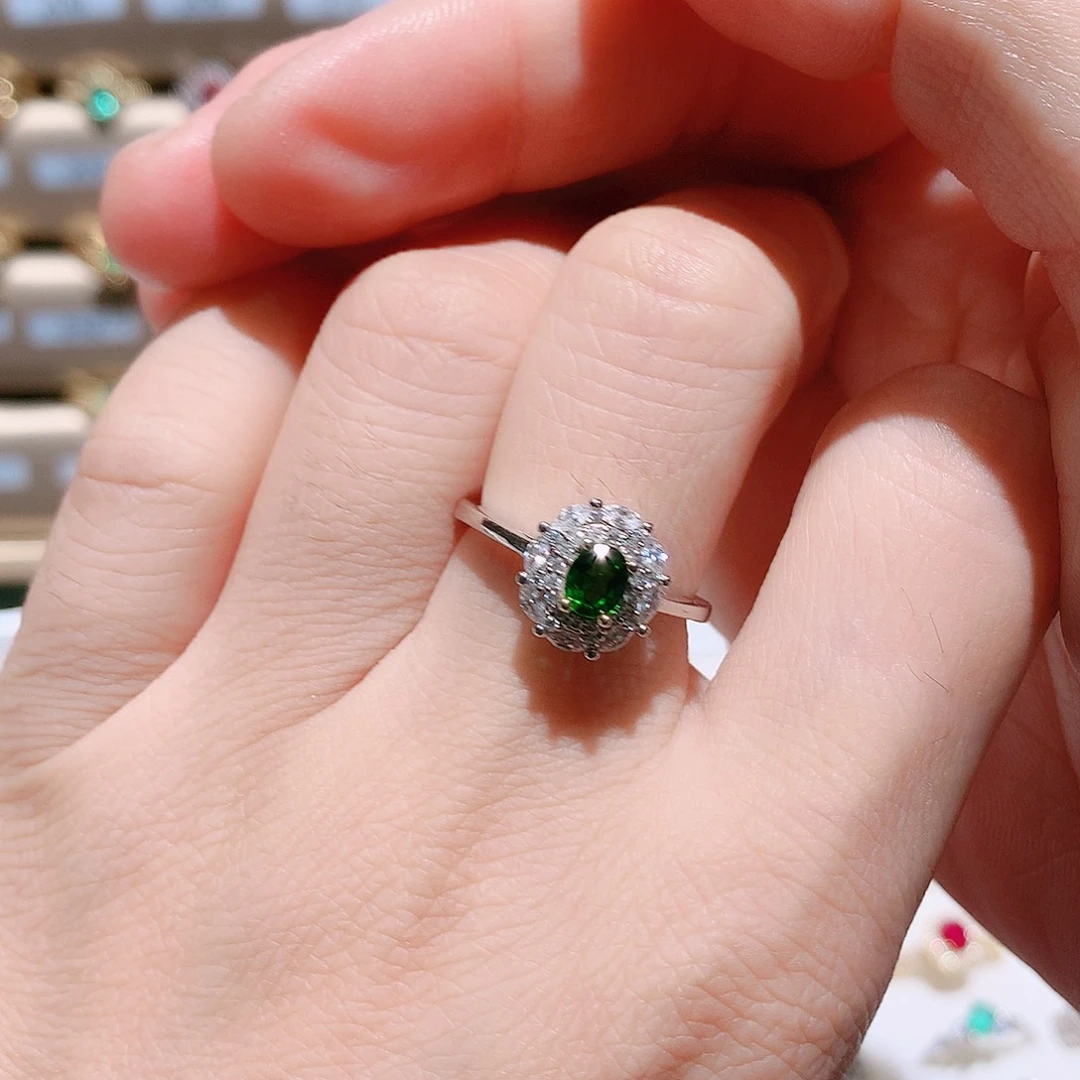 戒指透辉石银S925镶嵌