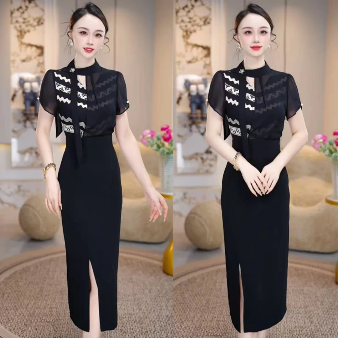 【连衣裙】假两件2025年夏季新款时尚减龄轻奢洋气收腰显瘦连衣裙