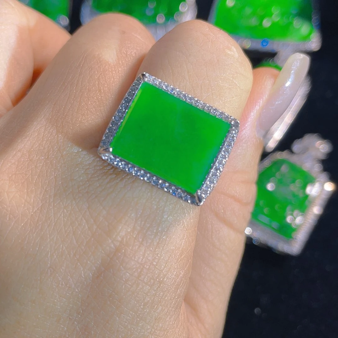 翡翠戒指银S925镶嵌翡翠