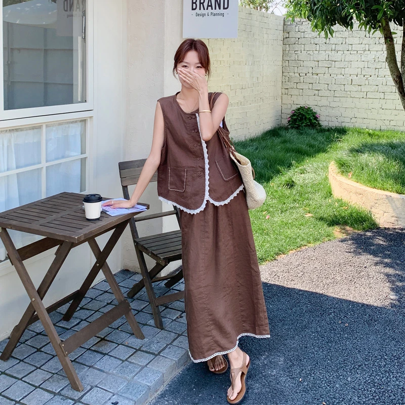 松弛感马甲半身裙套装女2025新款韩系ins风可盐可甜通勤风两件套