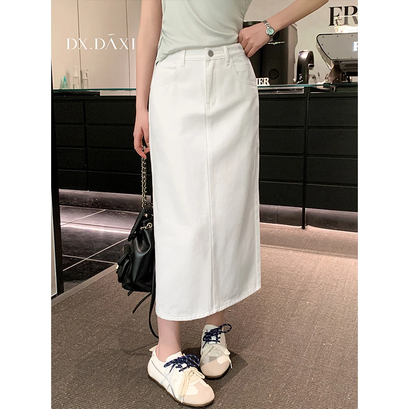 代大喜【三防小白裙】白色牛仔半身裙设计感开叉中长裙2025夏季新款