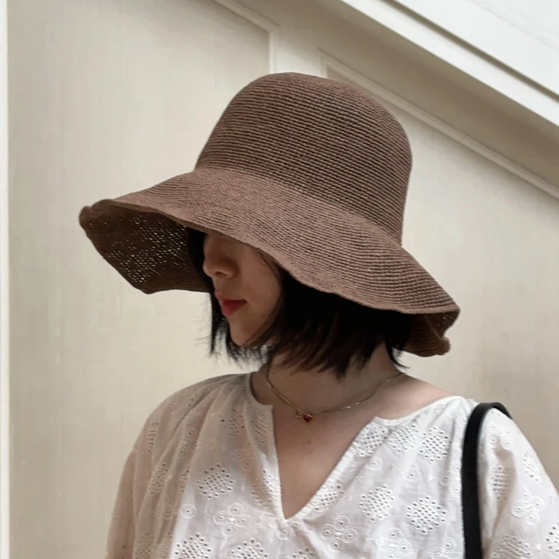手工草编简约大帽檐草帽遮阳帽防晒帽洋气显脸小复古女时尚
