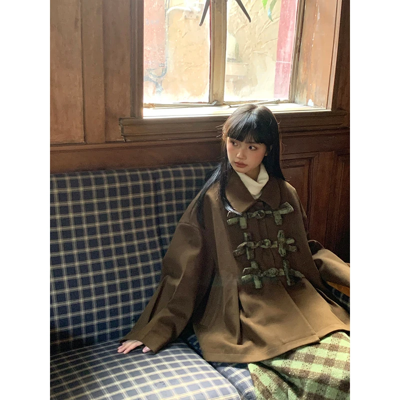 霍里德地图 美拉德配色复古毛呢大衣呢子外套