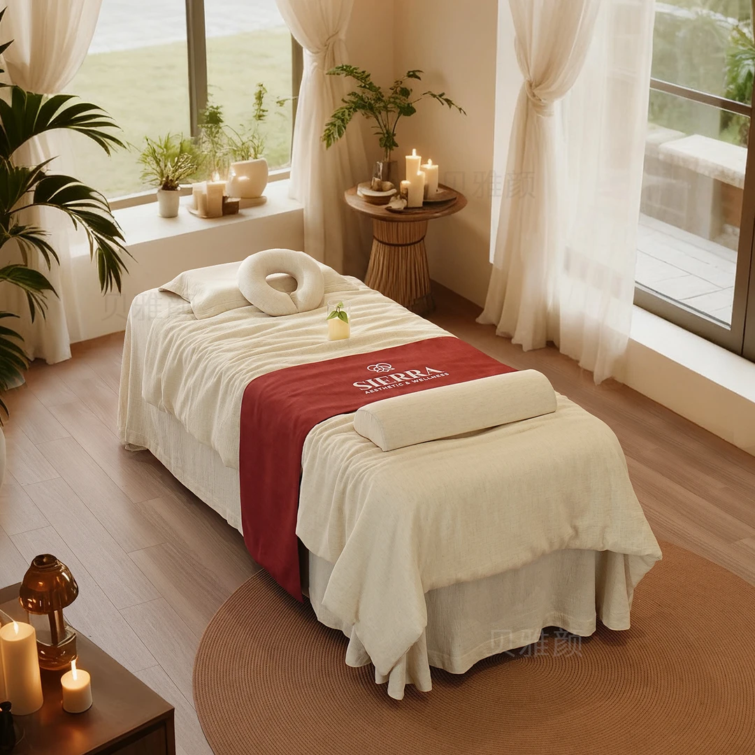 高端美容院专用床罩四件套纯棉麻月子中心按摩推拿疗愈四季可用