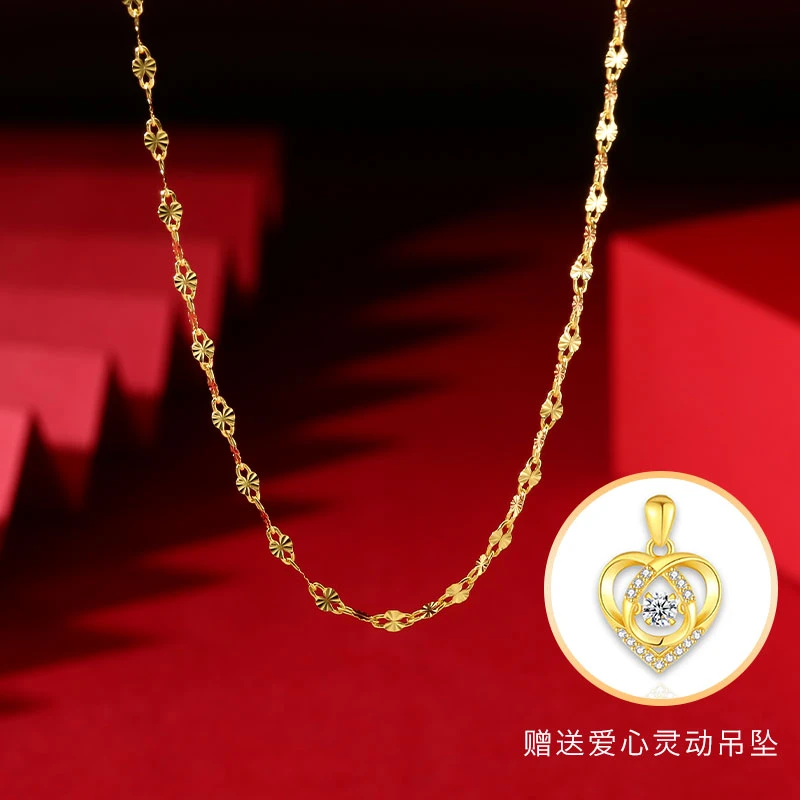 链子足银 足银9999雪花单链女款金色款项链【赠送爱心吊坠】