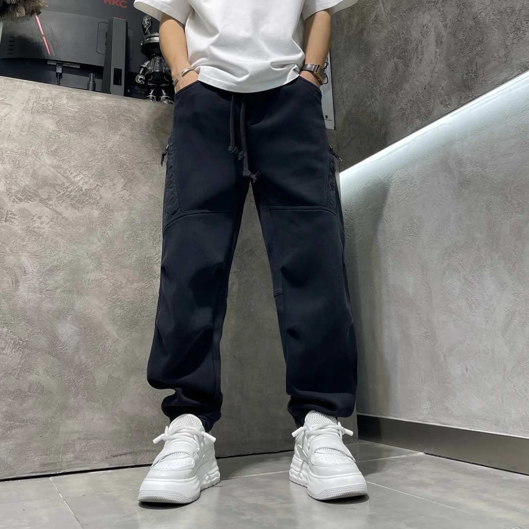 秋冬重磅洗水纯色简约款男士束脚工装裤百搭宽松休闲长裤大码裤子
