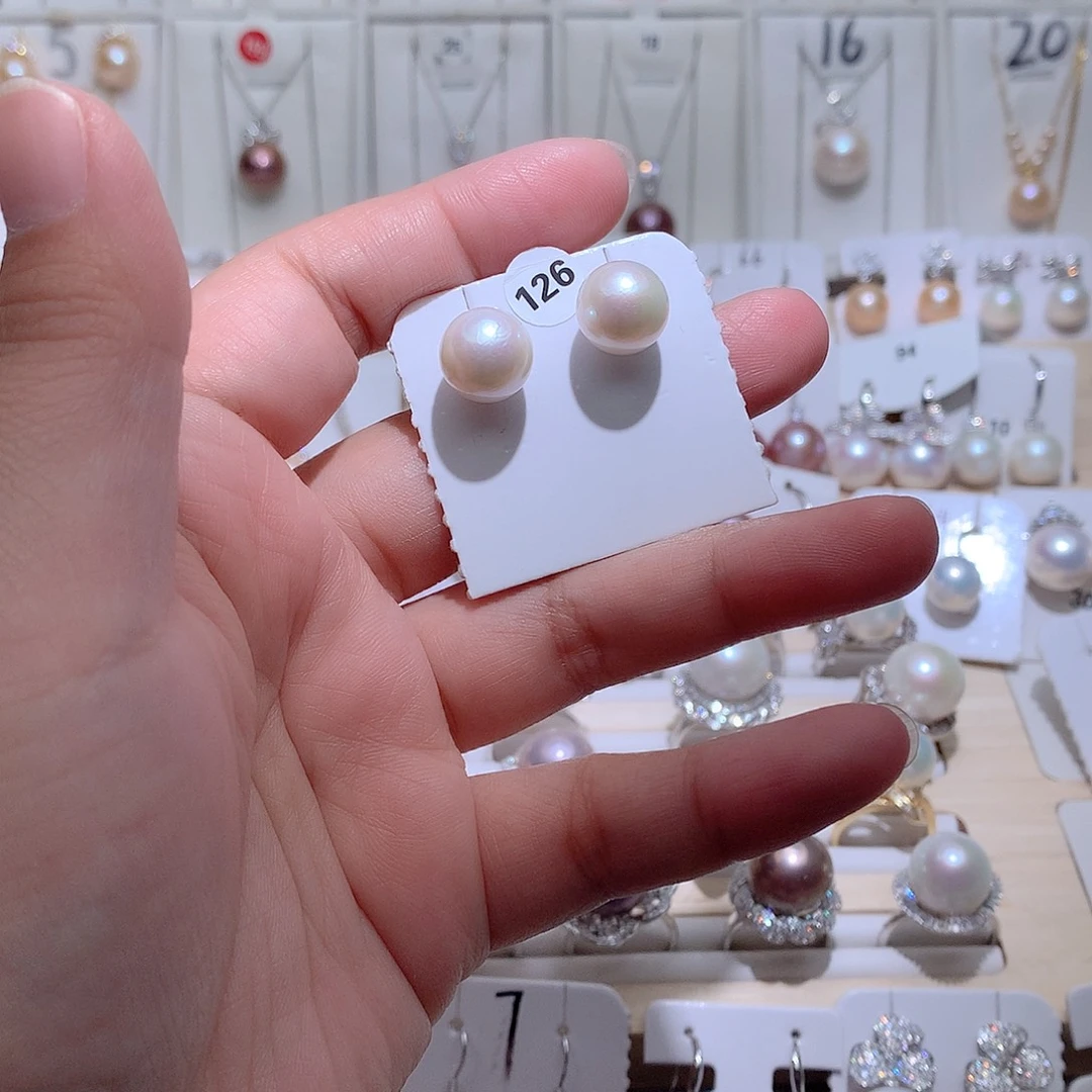 淡水珍珠银S925镶嵌耳饰CC11mm