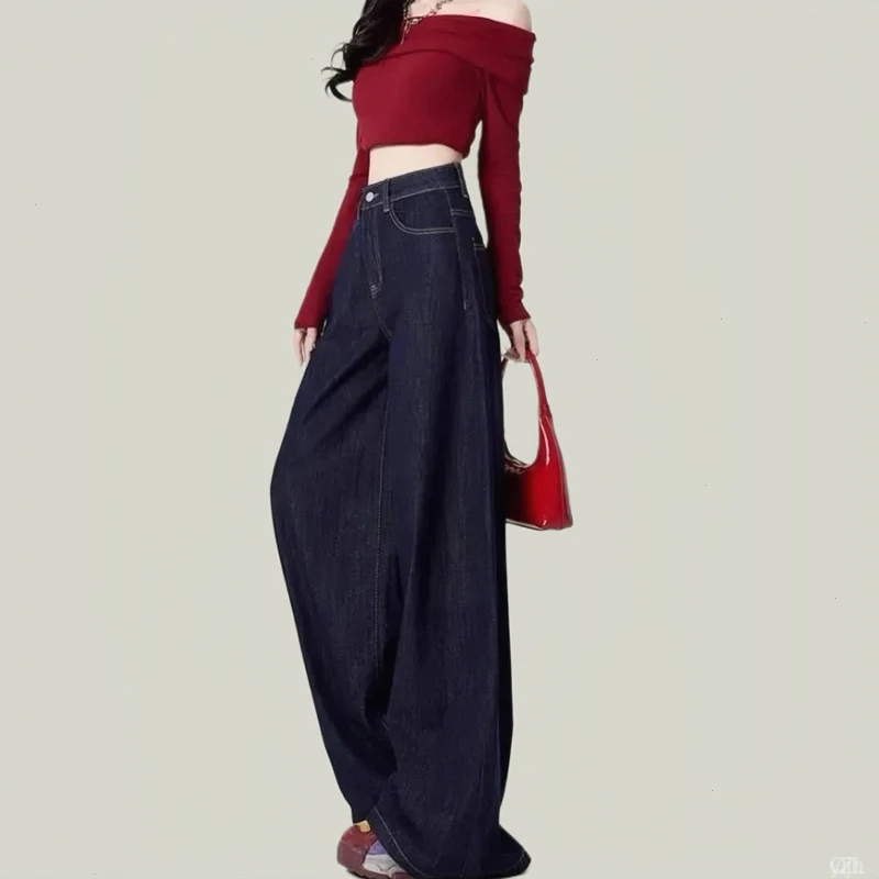 阔腿大码复古高腰显瘦拖地美式新款直筒胖mm裤子宽松牛仔裤女夏季