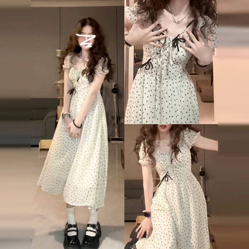 2024新款法式波点连衣裙子女夏季甜美温柔风小众设计绝美长裙4508