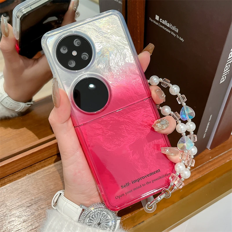 适用华为p50pocket手机壳相框锡纸纹渐变pockets折叠屏女款保护套