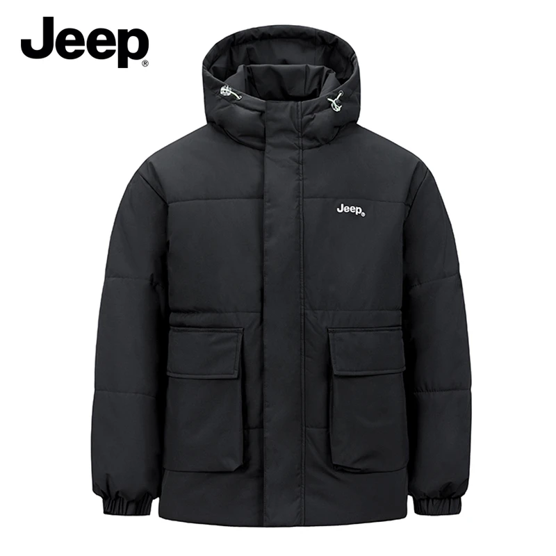 JEEP/吉普2025冬季新款棉服纯色连帽工装棉衣保暖男士休闲时尚