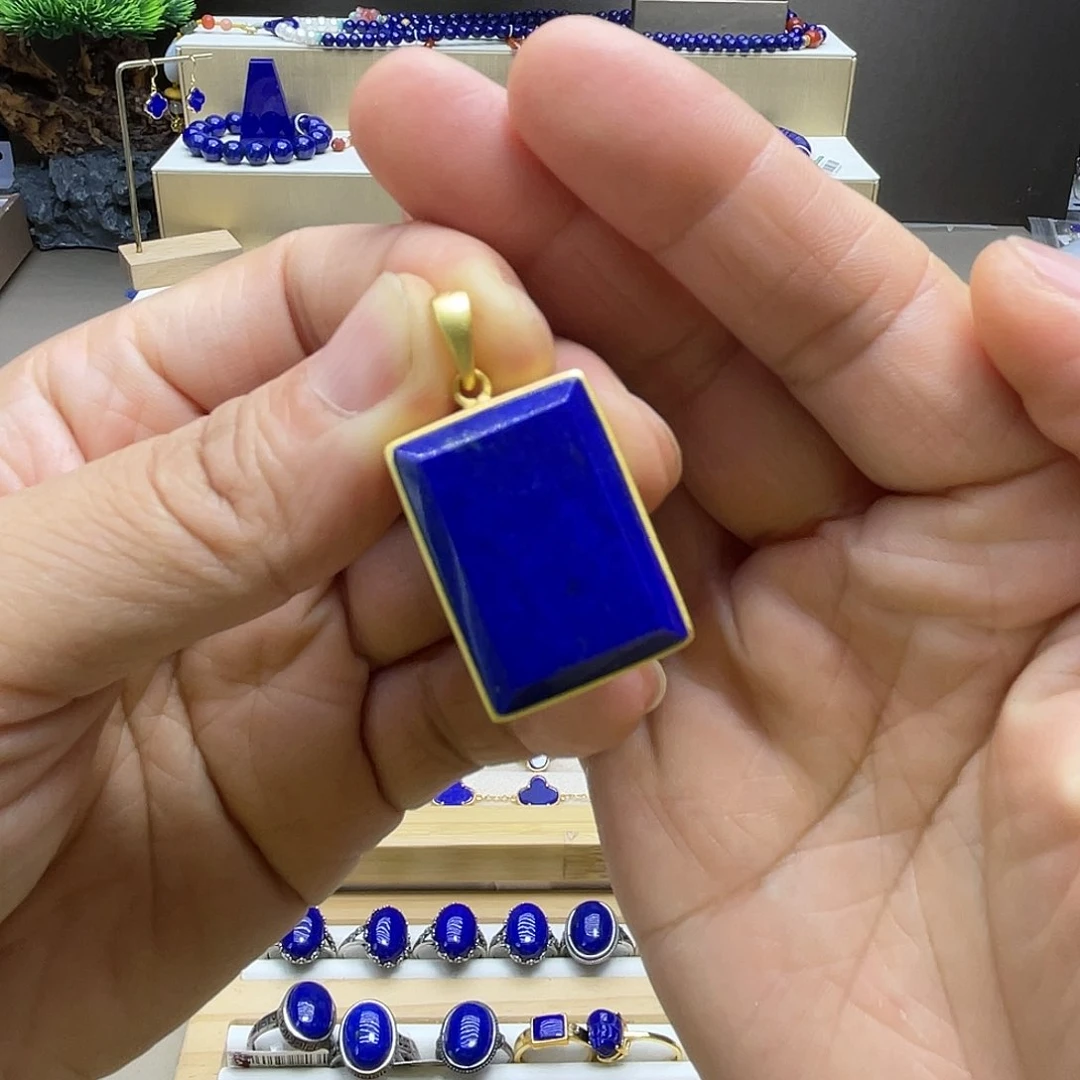 青金石银S925镀金镶嵌吊坠