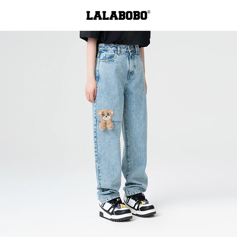 【芋总】LALABOBO小熊宽松时尚显瘦休闲牛仔长裤