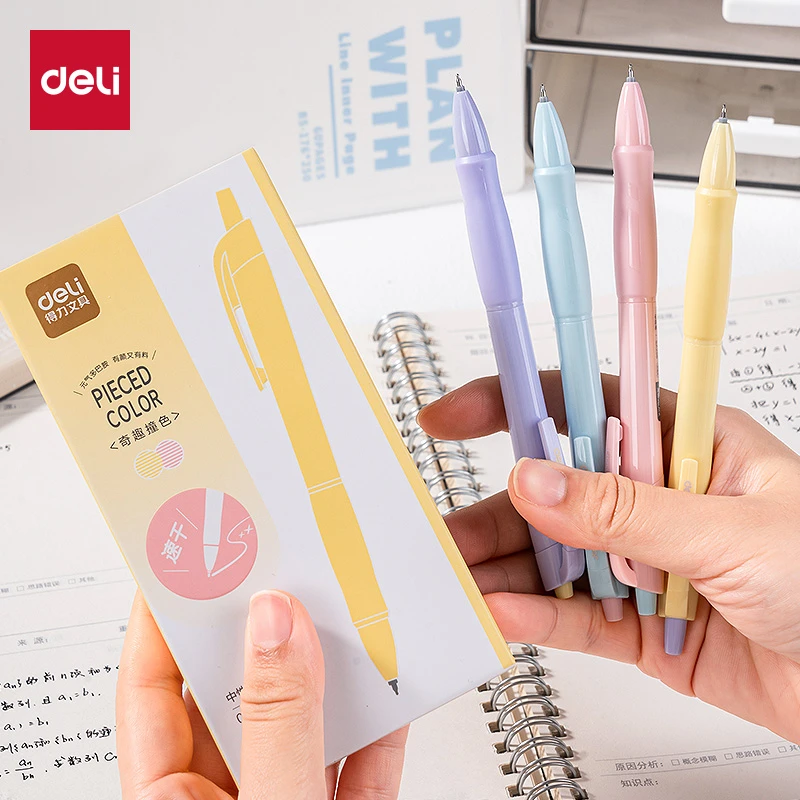 得力SA256按动中性笔0.5mmST头速干刷题笔学生用撞色高颜值黑笔