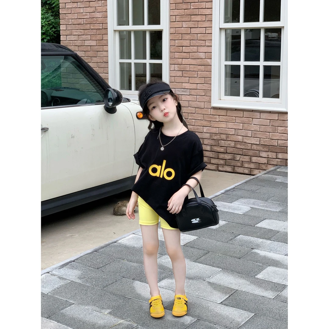 Bmy2025ss 女童夏季新款韩版字母印花短袖T恤裙五分鲨鱼裤套装