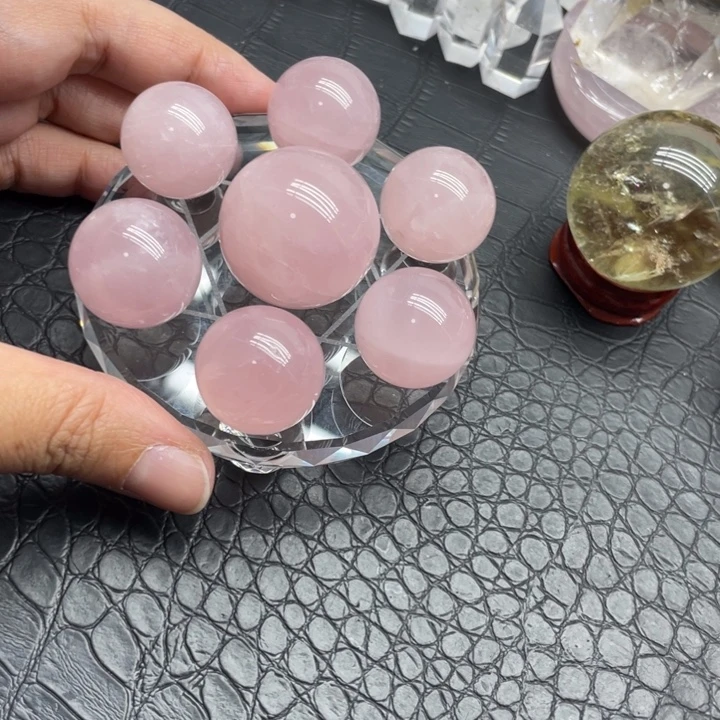 水晶未镶嵌珠宝半成品93粉晶七星盘加盘子