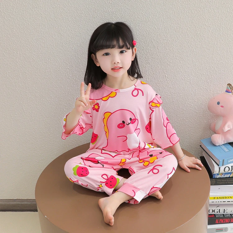 儿童连体睡衣夏季莫代尔薄款婴儿宝宝空调服睡袋女童卡通恐龙爬服