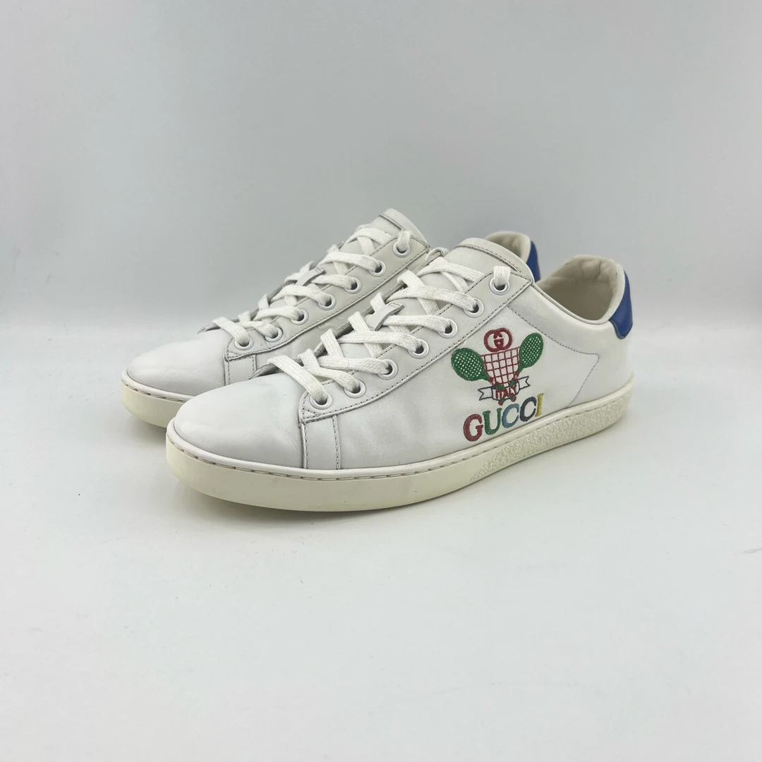 95新 GUCCI/古驰 38码/刺绣字母双Glogo休闲小白鞋/10172431