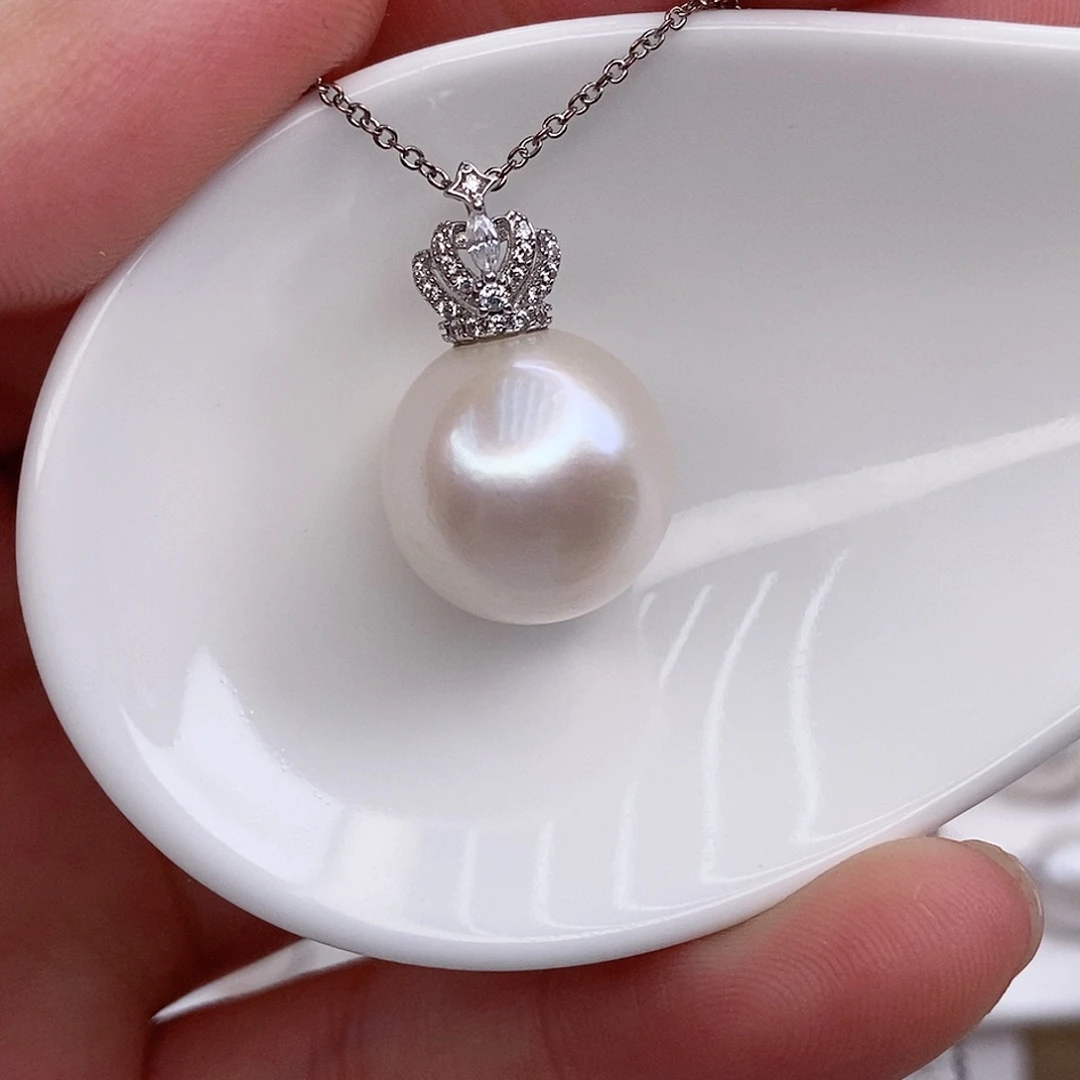 淡水珍珠银S925镶嵌吊坠(赠链)14/15mm微瑕