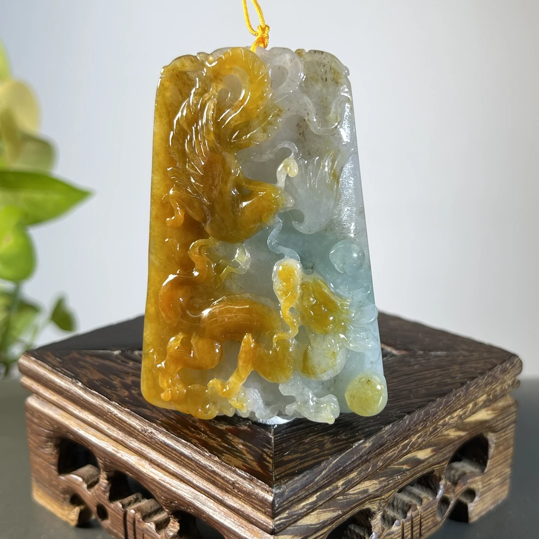 JCW25-130  天然缅甸A货翡翠  龙凤呈祥