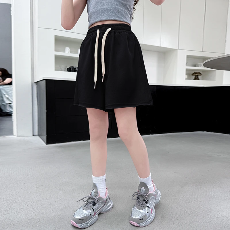 女童运动休闲短裤2025夏款中大童抽绳四色五分裤字母刺绣卷边热裤