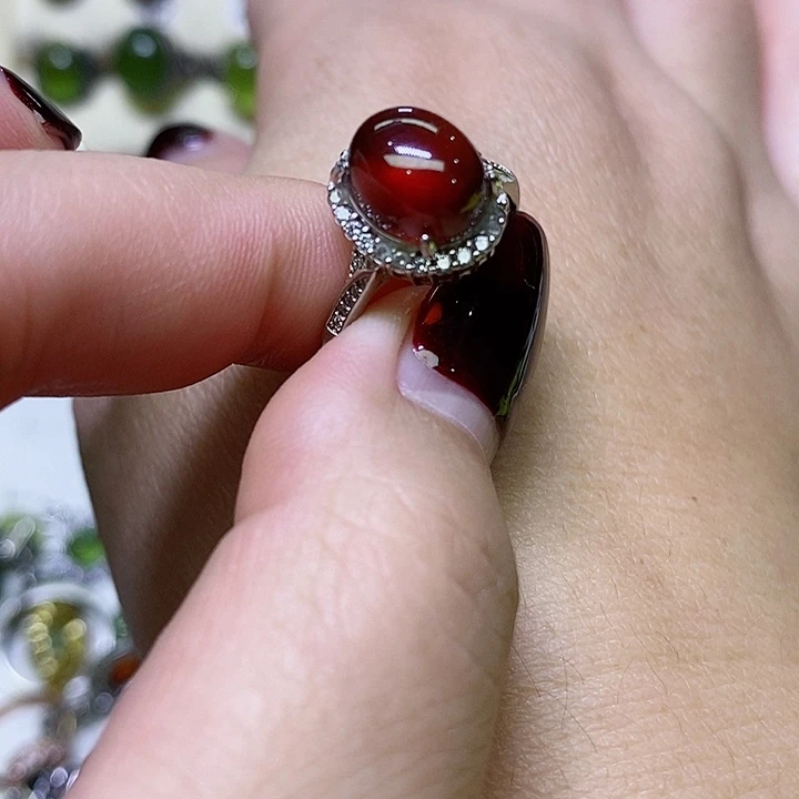 石榴石戒指银S925镶嵌