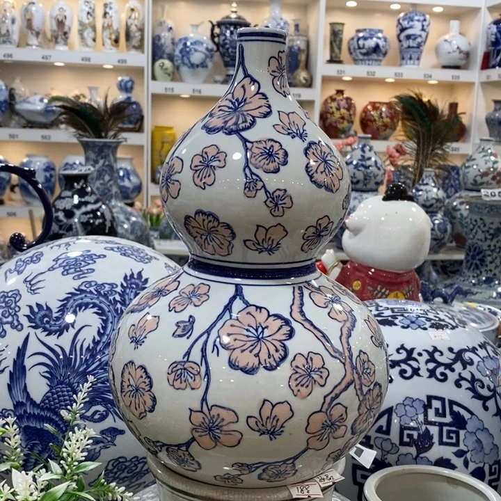 摆件手绘陶瓷彩绘葫芦花瓶