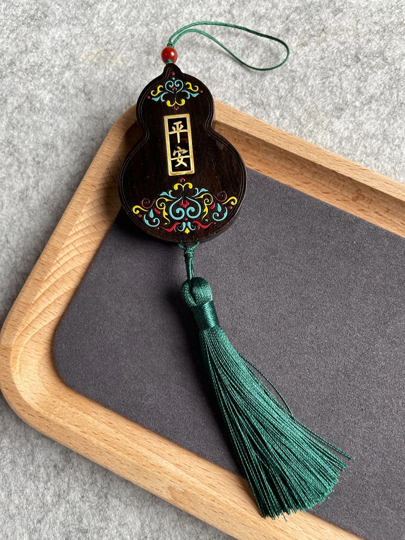天然黑檀木彩绘葫芦挂件平安挂