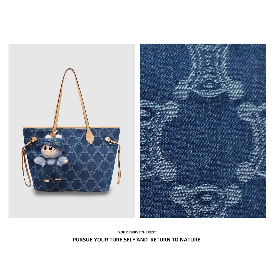 CEELING丹宁牛仔轻奢时尚小众高级女士单肩手提托特包#9003