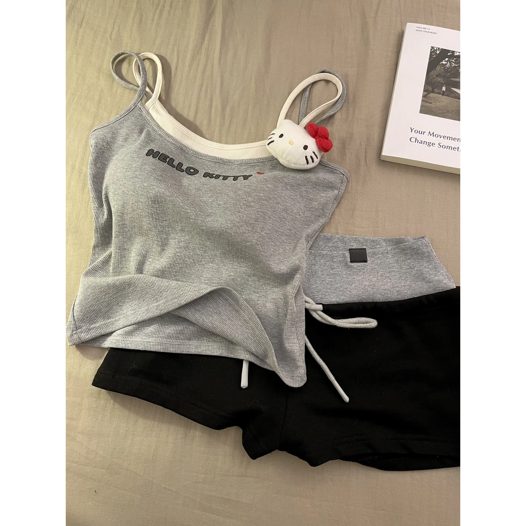 纯欲字母韩系甜美少女带胸垫吊带睡衣女夏季新款套装外穿家居服