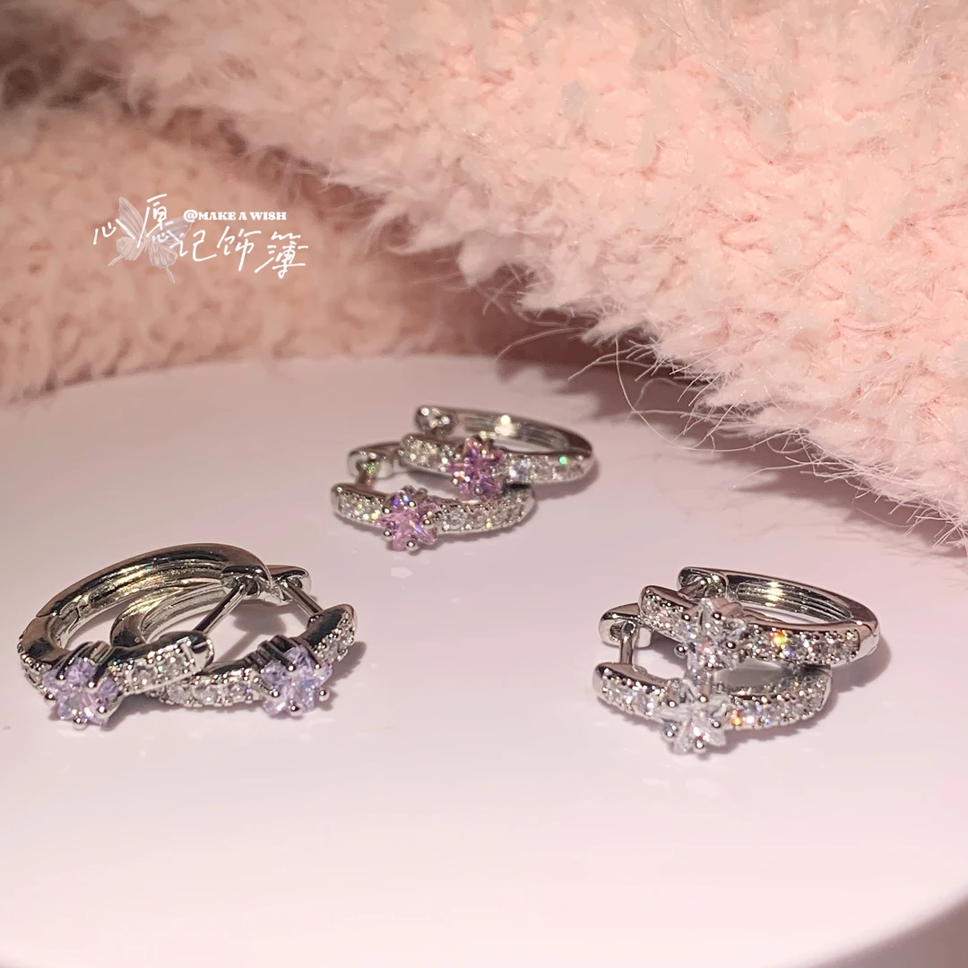 铜合金锆石耳饰 MAW 直杆星星耳扣/直针钛钢百搭简约耳圈