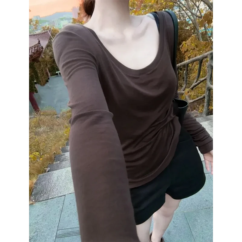 慵懒风长袖t恤女2025新款爆款夏罩衫正肩宽松设计感chic韩系上衣