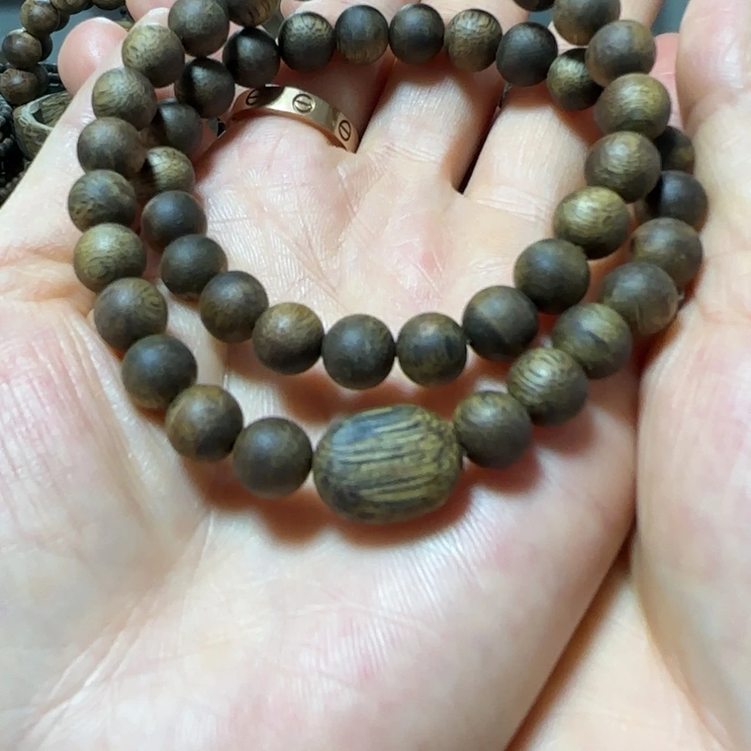 手串沉香绿奇楠沉香圆珠双圈定9克+手串