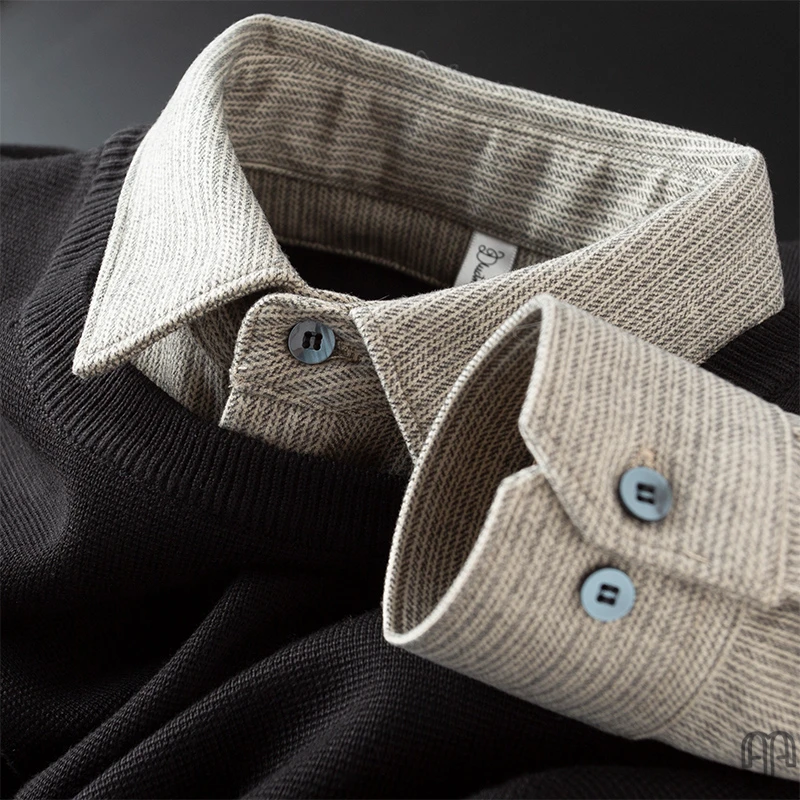 质感高端撞色厚款假两件毛衣男免烫秋冬季爆款针织保暖男士打底衫