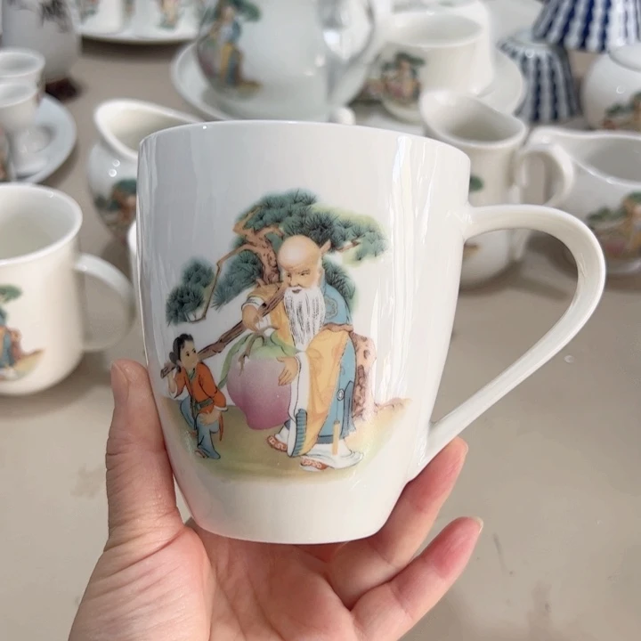 瓷片陶瓷制品寿星杯450毫升两个