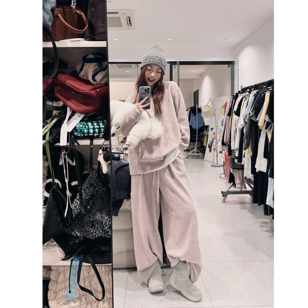 晶咕【糯叽叽套装！】糯糯感后领贴布宽松上衣+全松紧抽绳阔腿休闲裤